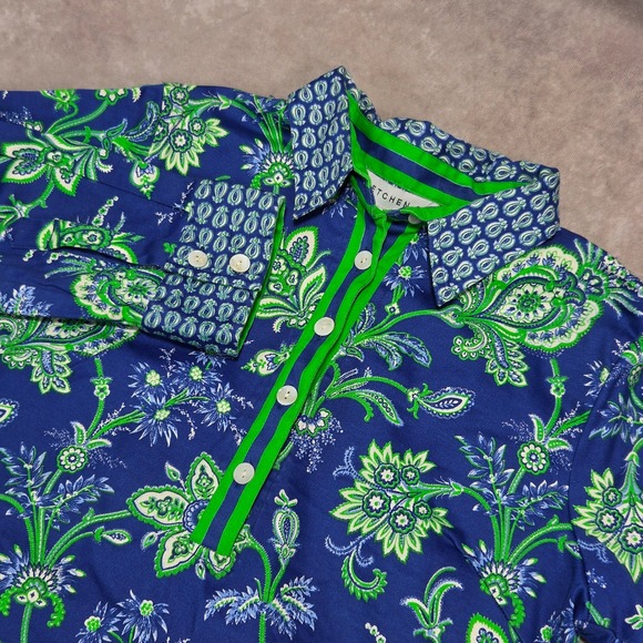 Gretchen Scott Tops - Gretchen Scott Womens Blue Green Paisley Floral Cotton Stretch Tunic Blouse M